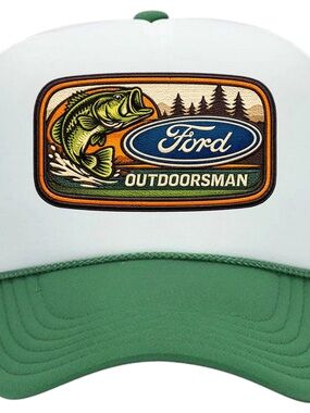 Ford White & Green Trucker Hat with Fishing Patch